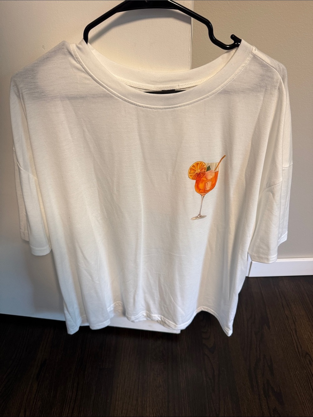 SHEIN White Tee with Orange Cocktail Print